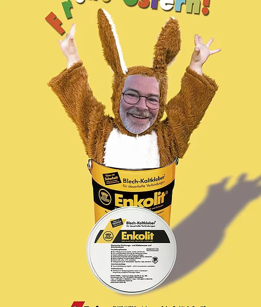 Hans-Ulrich-Kainzinger als Osterhase im Enkolit-Gebindeeimer